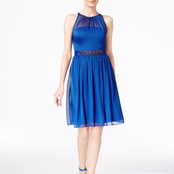 Royal Blue Chiffon Belted Dress